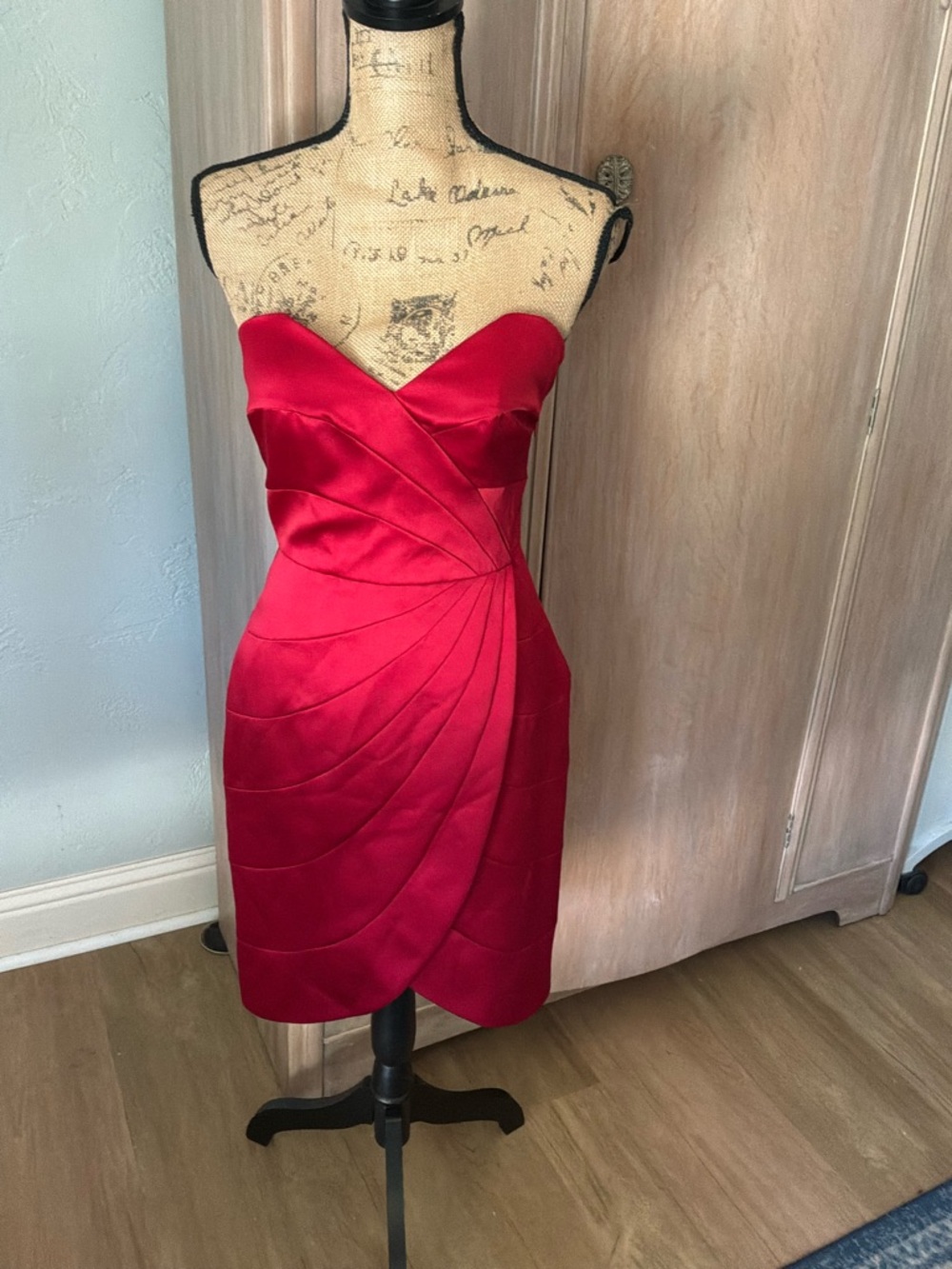 90s ABS Vintage Red Strapless Dress Satin Minidress wedding formal party Y2K